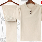 Chinese Style Cotton Linen Short Sleeve Suit Set