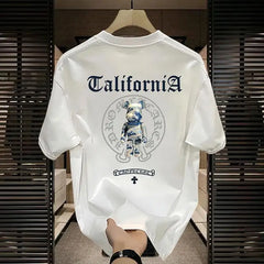 Cotton Men's Heavy Cotton T-shirt New Casual Fashion Loose Bear Printed Half Sleeve Top