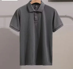 High Quality Men's Short Sleeve Polo Shirts Quick Dry Stripe Prints with Button Decoration Quality Polyester Fabric for Men