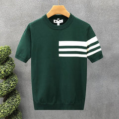 Men's New Summer Short-Sleeve Striped Minimalist Business Smart-Casual Slim-Fit Ice Silk T-Shirt