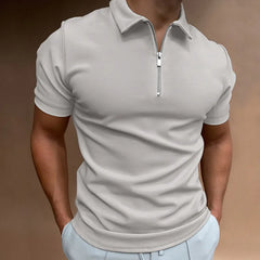 Men's Fashion Solid Color Short Sleeve Zipper Slim Fit Casual T-shirt