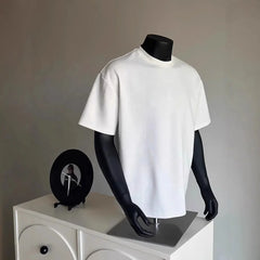 Luxury Men's Oversized Heavyweight T-Shirt Thick Mock Neck Boxy Drop Shoulder Loose T-Shirt