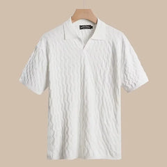 Summer Men's Knitted Short-sleeved Polo Shirt Korean Style Slim-fit Solid Color Ice Silk Casual Lasel Half-sleeved T-shirt