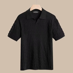 Summer Men's Knitted Short-sleeved Polo Shirt Korean Style Slim-fit Solid Color Ice Silk Casual Lasel Half-sleeved T-shirt