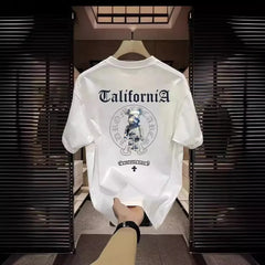 Cotton Men's Heavy Cotton T-shirt New Casual Fashion Loose Bear Printed Half Sleeve Top