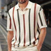 Men's Summer Short-Sleeve Minimalist Designer Geometric Color-Block Striped Crew Neck Knit Top