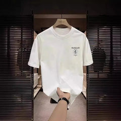 Cotton Men's Heavy Cotton T-shirt New Casual Fashion Loose Bear Printed Half Sleeve Top