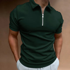 Men's Fashion Solid Color Short Sleeve Zipper Slim Fit Casual T-shirt