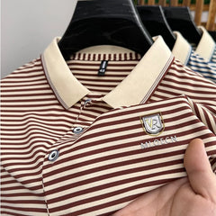 Men's Summer Trendy Short-Sleeve Polo Shirt Casual Lightweight Striped & Printed for Young Adults