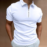 Men's Fashion Solid Color Short Sleeve Zipper Slim Fit Casual T-shirt