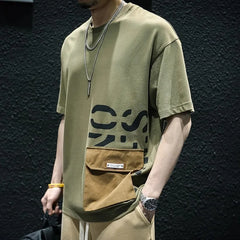 Men's Heavyweight Cotton Short Sleeve T-Shirt Summer Pocket Detail Loose & Plus Size Casual Crew Neck Tee