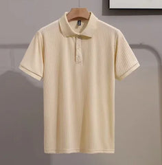 High Quality Men's Short Sleeve Polo Shirts Quick Dry Stripe Prints with Button Decoration Quality Polyester Fabric for Men