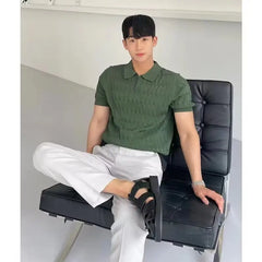 Summer Men's Knitted Short-sleeved Polo Shirt Korean Style Slim-fit Solid Color Ice Silk Casual Lasel Half-sleeved T-shirt