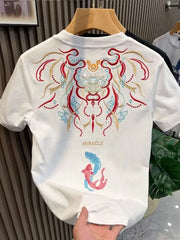 Summer New National Fashion Ethnic Style Embroidered Short-sleeved T-shirt Men's Casual Round Neck All-match Base T-shirt