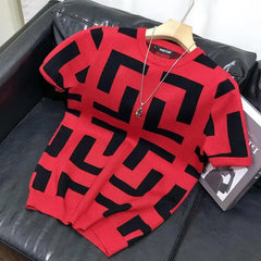 3 Color Short Sleeve Knitting T-Shirt Men Slim Streetwear Color Contrast T Shirt Men Tee Shirt Homme Social Club Outfits Tshirt