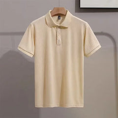 High Quality Men's Short Sleeve Polo Shirts Quick Dry Stripe Prints with Button Decoration Quality Polyester Fabric for Men