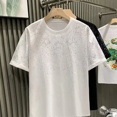 Cotton Rhinestone Collar Short Sleeve T-shirt Fashion Oversized Hip-Hop Heavy-Duty Cotton Men's T-shirt
