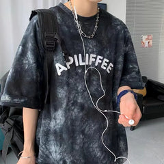 American Tie-Dye Short-Sleeved T-Shirt Men's Summer Ins New Loose Half-Sleeved T-Shirt for Teenagers
