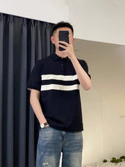 Men's New Trendy Color-Block Polo Shirt - Premium Slim-Fit Collared Short-Sleeve Top for Summer