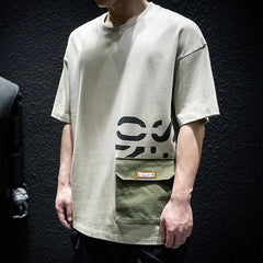 Men's Heavyweight Cotton Short Sleeve T-Shirt Summer Pocket Detail Loose & Plus Size Casual Crew Neck Tee