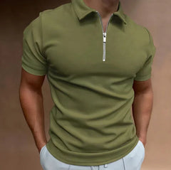 Men's Fashion Solid Color Short Sleeve Zipper Slim Fit Casual T-shirt
