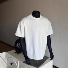 Luxury Men's Oversized Heavyweight T-Shirt Thick Mock Neck Boxy Drop Shoulder Loose T-Shirt