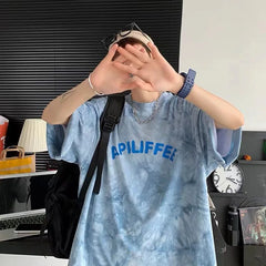 American Tie-Dye Short-Sleeved T-Shirt Men's Summer Ins New Loose Half-Sleeved T-Shirt for Teenagers