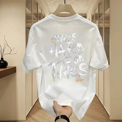 Cotton Heavy Trendy Brand Cotton Printed Men's Short-sleeved T-shirt New Summer Trendy Casual Crewneck T-shirt