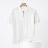 Vertical Knitted Short-sleeved Half-zip Polo Shirt for Men, High-end Summer Korean Version Slim and Simple Breathable Polo Shirt