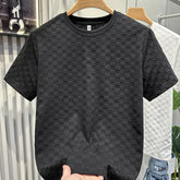 Summer Plaid Short-sleeved Men's Light Luxury Temperament Solid Color Casual Versatile Round Neck T-shirt Tops