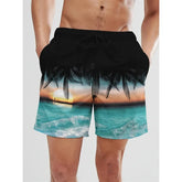 Quick Dry Summer Sport Board Shorts For Men 3D Print Palm Trees Colors Swim Trunks Loose Breathable Casual Street Beach Short