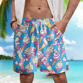 Funny Ice Cream Print Beach Designer Casual Men's Shorts Outdoor Leisure Drawstring Board Shorts Loose Shorts