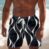 Men's Hawaiian swimming trunks 3D simple line printing shorts quick-drying outdoor leisure sports shorts fashionable men's short