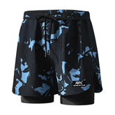 Men Summer Swimming Trucks Elastic Waist Drawstring Printing Swimming Shorts with Supportive Compression Liner Pockets Printing Swimming TrucksL-4XL