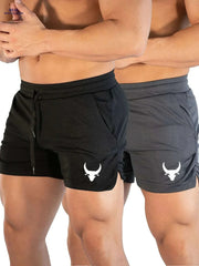 Men's Athletic Shorts - Stretchy Polyester with Calf Head Print