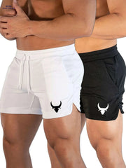 Men's Athletic Shorts - Stretchy Polyester with Calf Head Print