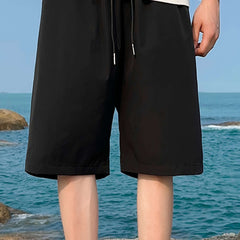 Men's Casual Elastic Waist Shorts with Pockets - Solid Color