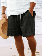 Men's Casual Striped Shorts - Non-Stretch Fabric, Pocket Detail