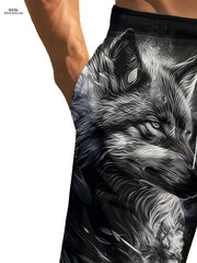 Men's Casual Summer Beach Shorts - Fierce Wolf Head Print