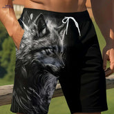 Men's Casual Summer Beach Shorts - Fierce Wolf Head Print