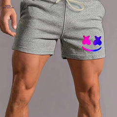 Men's Comfy Smiling Face Pattern Shorts - Drawstring, Slight Stretch