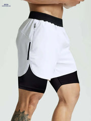 Men's Double Layer Color Block Jogging Shorts - Loose Fit for Summer