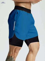 Men's Double Layer Color Block Jogging Shorts - Loose Fit for Summer