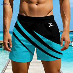 Men’s Fast-Drying Swim Shorts - Vibrant Geometric Design, Relaxed Fit