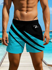 Men’s Fast-Drying Swim Shorts - Vibrant Geometric Design, Relaxed Fit