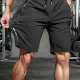 Men's Ice Silky Fiber Sports Shorts - Breathable, Zipper Pockets, Elastic