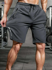 Men's Ice Silky Fiber Sports Shorts - Breathable, Zipper Pockets, Elastic
