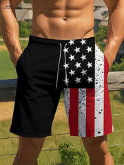 Men's Patriotic American Flag Shorts - High-Stretch Casual Wear