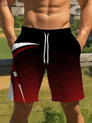 Men's Quick-Dry Summer Shorts - Beige & Black Geometric Print