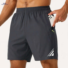 Men's Stylish Striped Sports Shorts - Quick-Drying with Zip Pockets